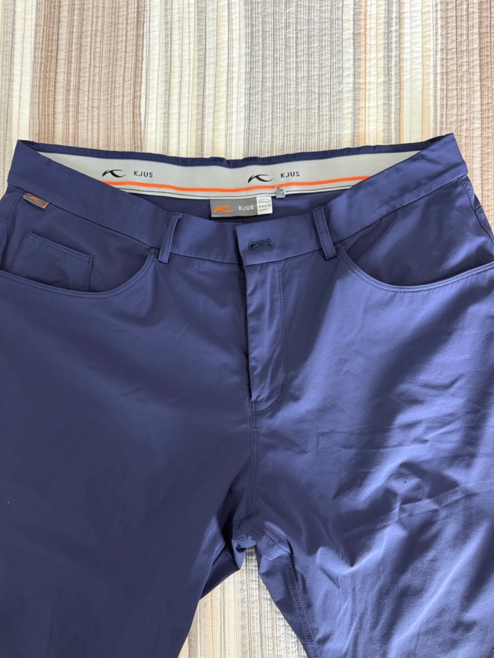 KJUS Men's Navy Performance Golf Pants with Orange Trim